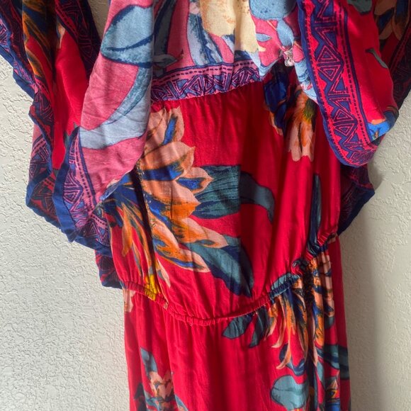 Flying Tomato Maxi Dress Womens S Red Floral Sleeveless Tropical Beach Resort Pa - Picture 7 of 9